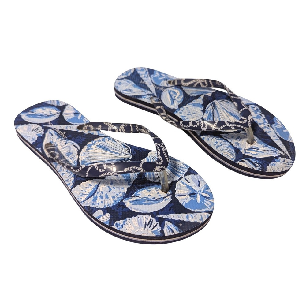 Vera Bradley Womens Navy Blue Seashell Sand‎ Dollar Print Flip Flop Sandals 5-6